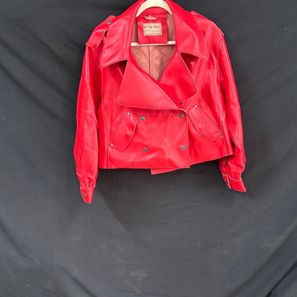 We The Free Vibrant Red Leather Jacket